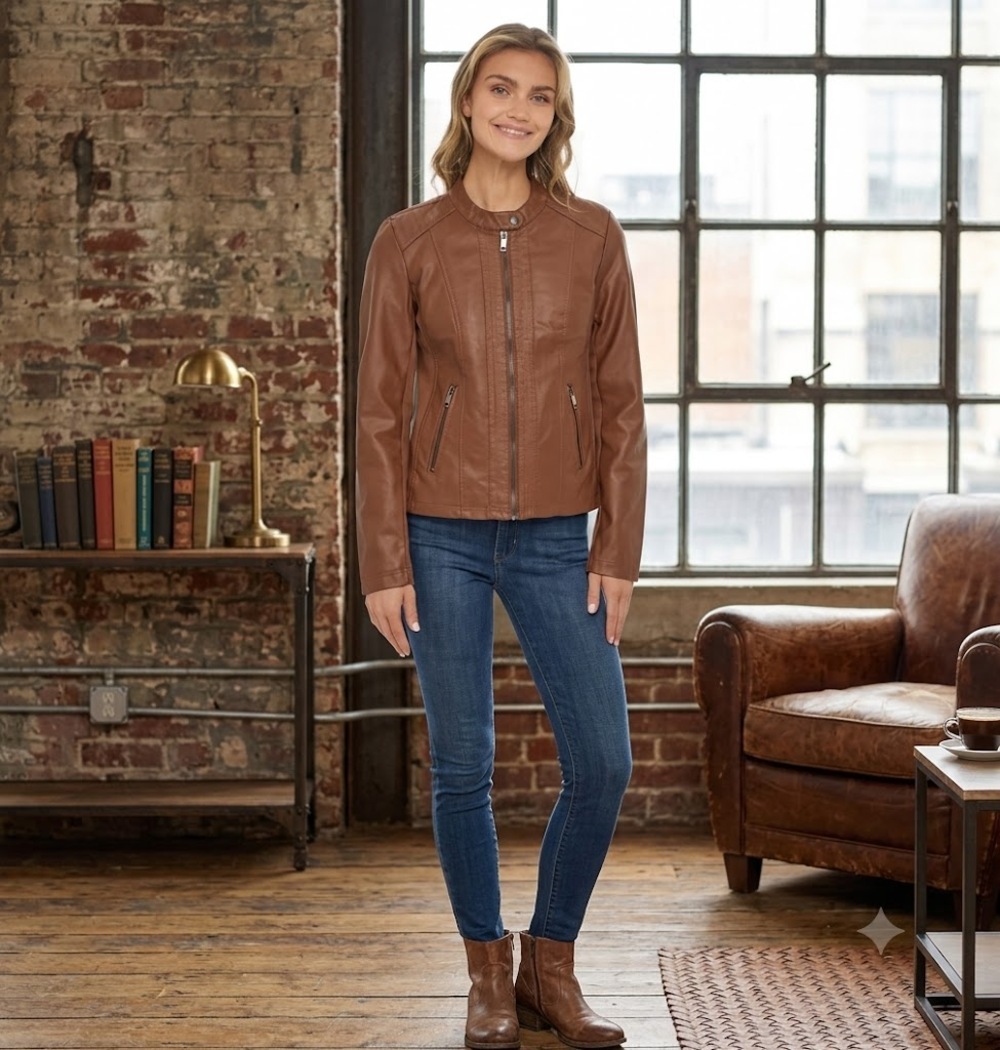 Kenneth Cole Faux Leather Moto Jacket Cognac Brown XXL NWT